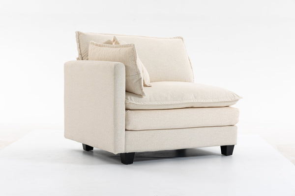 English Elm Modern Chenille Sectional Sofa with Chaise Lounge Solid Wood Frame Living Room Seating Antique White W2530P463105