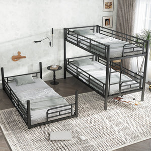 English Elm Twin Triple Metal Bunk Bed Matte Powder Coated Frame with Full Safety Guardrails Black W1580S00578