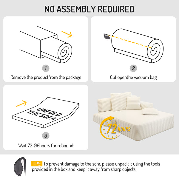 English Elm Luxurious Corduroy Convertible Chaise Lounge Sofa Bed with Foam Support for Apartments Beige W3219P449012