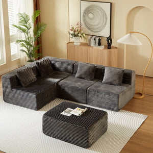 English Elm Modular Sectional Sofa - L-Shape Cloud Couch With Plush Corduroy, Memory Foam Comfort, Easy Setup W3434S00004