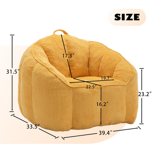 English Elm Giant Corduroy Bean Bag with Armrests Shredded Foam Lounge Chair for Living Room Yellow W2200P442626