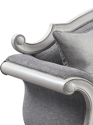 English Elm Florian Gray Fabric Loveseat with Antique White Frame, Button Tufted, 3 Pillows, Pocket Coil Support B2726P345942