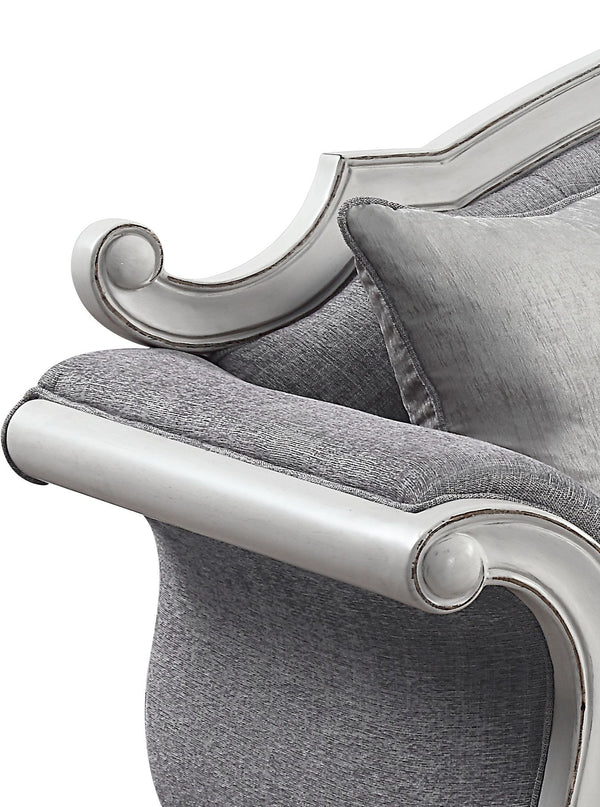 English Elm Florian Gray Fabric Loveseat with Antique White Frame, Button Tufted, 3 Pillows, Pocket Coil Support B2726P345942