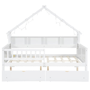 English Elm Wood Full Size Gaming Loft Bed with Integrated Desk, Shelves, LED Lighting & Hanging Clothes Rack White N7090001044K