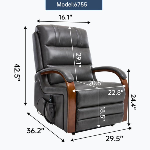 English Elm Power Lift Recliner with Dual Motor Heat Massage Leatheraire and Solid Wood Arms W1803S00081