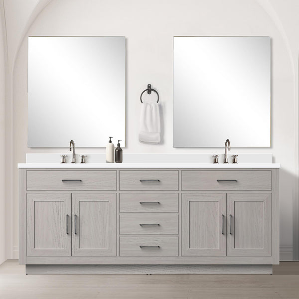 English Elm White Oak Double Bath Vanity 80 in W x 22 in D with Cultured Marble Top, Solid Wood, Soft-Close Drawers B2731P257835