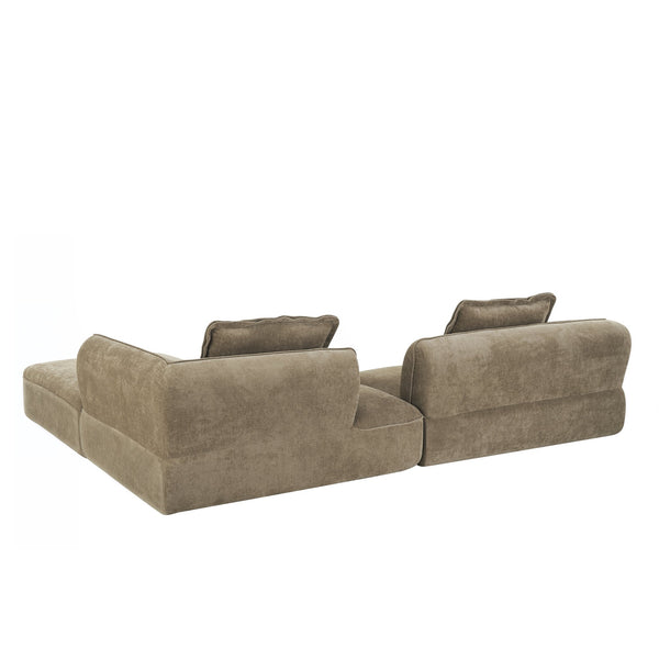 English Elm 122" L-shaped Sectional with Deep Chaise High Density Foam Low Profile Living Room Sofa Off-White+Natural N767P371309O