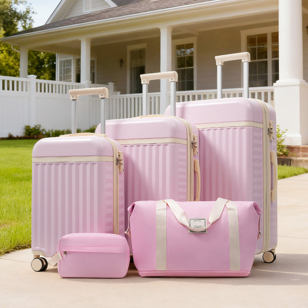 English Elm Luggage Set 5 Piece Abs Hardside Expandable Spinner Wheels Tsa Lock Travel Bags Pink N732P326115U