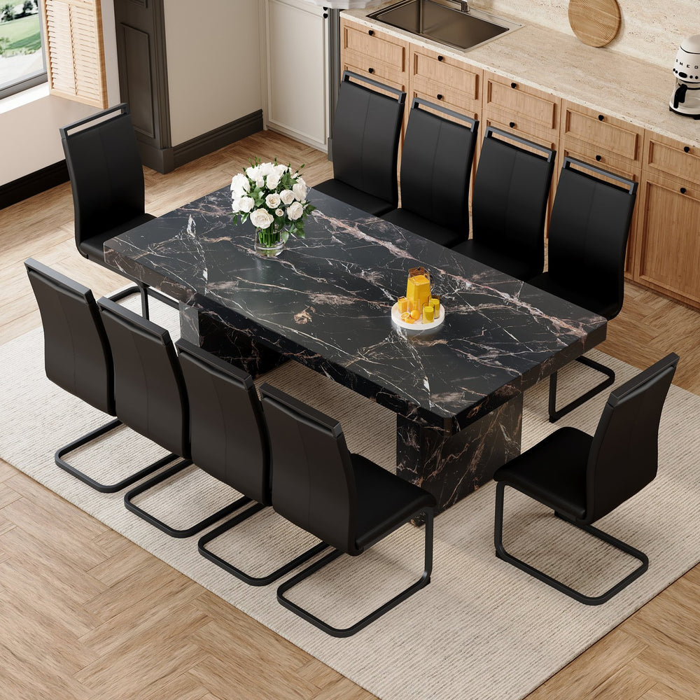 English Elm Table and Chair Set 11 Piece Marble Mdf Top with Ten Pu Seats for Formal Dining W1151S03988