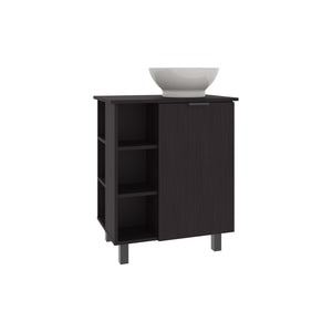 English Elm Allegra Black Vessel Sink Vanity Cabinet with Single Door & Open Shelf, Freestanding MDF Storage B200P335309