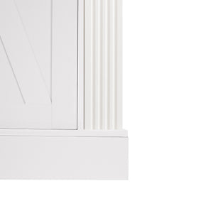 English Elm 63" Farmhouse Barn Door Storage Cabinet with Anti-Tip Safety, Quiet Drawers, Adjustable Shelf & Metal Handles White W2917P319121