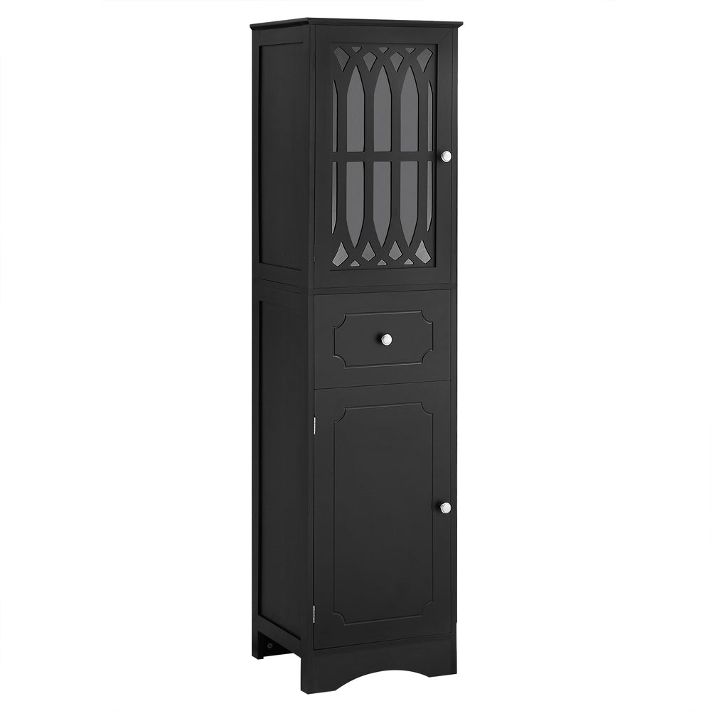 English Elm Tall Bathroom Cabinet Slim Freestanding Storage with Drawer & Doors, Adjustable Shelves, MDF Build Black WF289427AAB