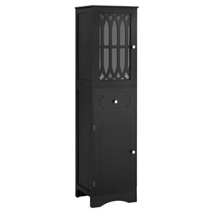 English Elm Tall Bathroom Cabinet Slim Freestanding Storage with Drawer & Doors, Adjustable Shelves, MDF Build Black WF289427AAB