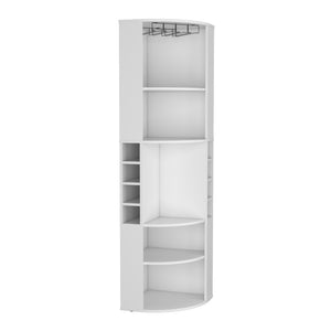 English Elm Oban Corner Bar Cabinet with Five Shelves, Eight Bottle Cubbies and Space-Saving Tall Storage Design White 45 L x 23 W x 4 H B070S00251