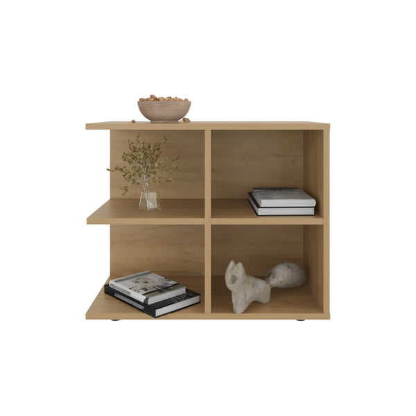 English Elm Latham Modern Side Table with Four Grid Compartments Natural Wood Finish for Living Rooms B092P390621
