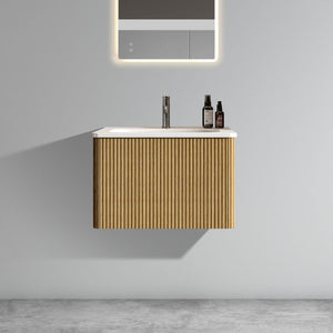 English Elm U055-Etna24W-306 Striped Natural Oak Floating Vanity 24" with Integrated White Ceramic Sink, Push-Open Drawer W1865P164724