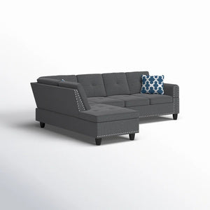 English Elm 2-Piece Alger 98" Wide Left-Hand Sofa & Chaise in Linen Blend with Tufted Backs, Nailhead Trim, Supportive Foam Cushions and Accent Pillows Dark Gray B102S00094