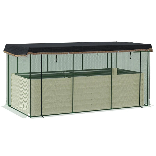English Elm Raised Galvanized Steel Garden Bed with Crop Cage Shade Cloth and Bottomless Design T3971P422412