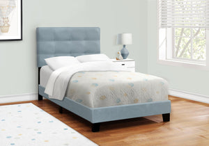 English Elm Bed, Twin Size Upholstered Velvet Platform Bed Frame with Tufted Headboard and Sturdy Slats Blue 45 L x 26 W x 4 H B2710P219517