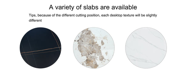 English Elm Table 7-Piece Dining Set With Snow Mountain White Sintered Stone Top & Stylish Black Chairs With Gold Legs W2920S00048-GIGA