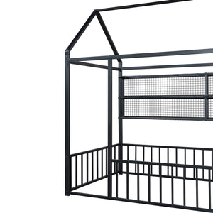 English Elm Twin House Frame Bed Powder Coated Steel with Built in Shelves for Kids Room N737P175360B