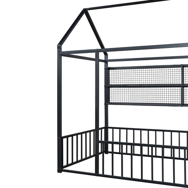 English Elm Twin House Frame Bed Powder Coated Steel with Built in Shelves for Kids Room N737P175360B