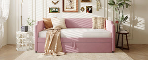 English Elm Twin Velvet Upholstered Daybed with Pop up Trundle for Guest or Kids Rooms Pink SF000197AAH