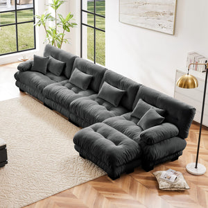 English Elm Free Modular Sectional Sofa - L Shaped Comfy Cloud Couch With Convertible Ottoman In Gray W714S01040