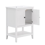 English Elm 24" White Modern Sleek Bathroom Vanity Elegant Ceramic Sink With Solid Wood Frame Open Style Shelf