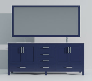 English Elm Navy Double Bath Vanity 80" W x 22" D with Carrara Marble Top, Chrome Faucet Set, 30" Mirrors, Durable Surface B2731S01060