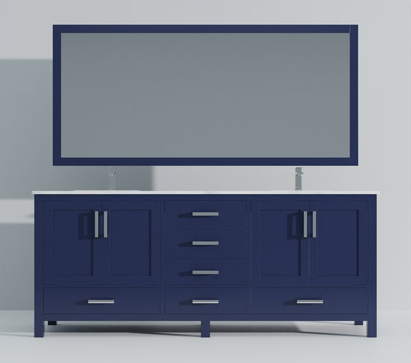 English Elm Navy Double Bath Vanity 80" W x 22" D with Carrara Marble Top, Chrome Faucet Set, 30" Mirrors, Durable Surface B2731S01060