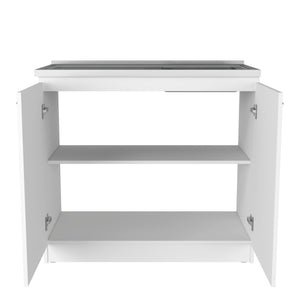 English Elm Freestanding Sink Cabinet With Double Doors, Two Shelves, Durable White Finish For Easy Organization B097S00112