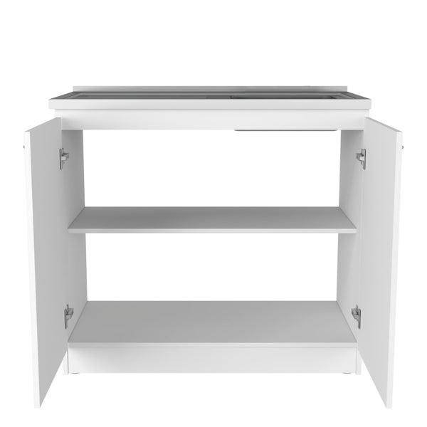 English Elm Freestanding Sink Cabinet With Double Doors, Two Shelves, Durable White Finish For Easy Organization B097S00112