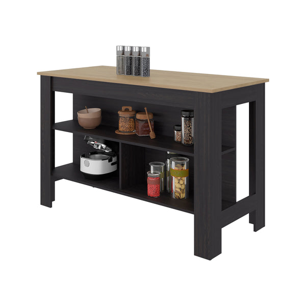 English Elm White Two-tone Oak Veneer Kitchen Island with Open Shelf for Modern Cooking Spaces B062P483742