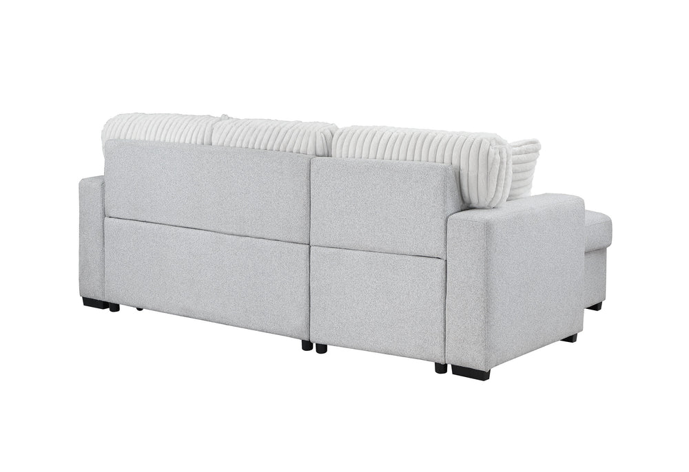 English Elm FORD Light Gray/White Reversible Pull-Out Sofa Bed with Plush Cushions, Flip-Down Console & Cup Holders B201S00131