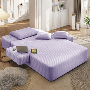 English Elm Luxurious Corduroy Frameless Chaise Sofa Bed with Spring Cushion and Storage Pocket Purple W3219P496264