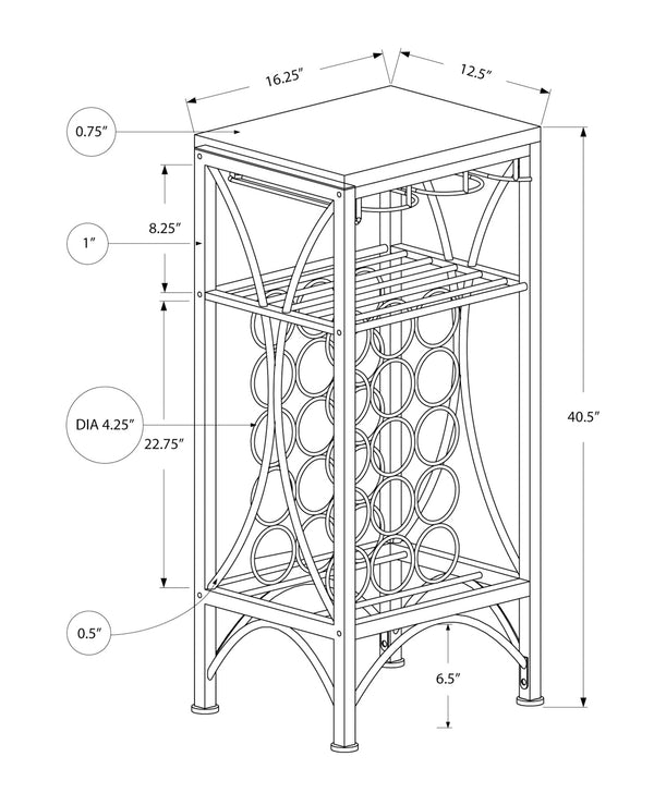 English Elm Home Bar Unit Black Metal Wine Rack with Glass Storage for Dining or Living Spaces B2710P219264