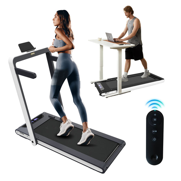 English Elm 2 in 1 Folding Under Desk Treadmill 2.5hp Walking Jogging Machine with Remote Control W130384071