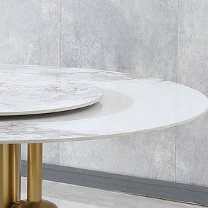 English Elm Modern Marble Dining Table with 59" Sintered Stone Top, 360° Lazy Susan, Durable Stain-Resistant Finish Gold,Gold+White W2699S00009