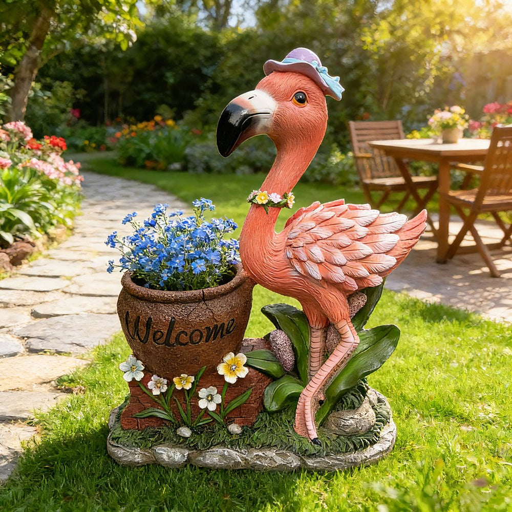 English Elm Outdoor Whimsical Flamingo Resin Planter Sculpted Garden Statue for Porch Decor W5398P454683