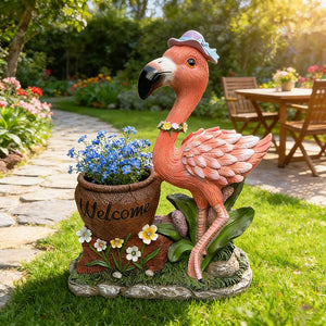 English Elm Outdoor Whimsical Flamingo Resin Planter Sculpted Garden Statue for Porch Decor W5398P454683