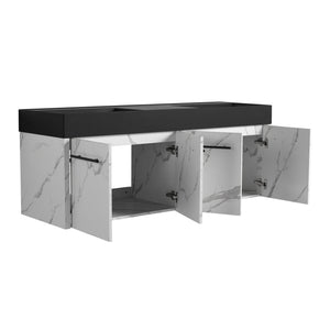 English Elm 60 Inch Wall-Mounted Bathroom Vanity With Double Black Resin Sink – Modern, Durable & Stylish Design W999S00255