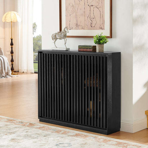 English Elm Mid Fluted Hollowed Sideboard Cabinet with Outlet Holes, Mid Century Storage Buffet for Entryway, Dining Black W1801P288511