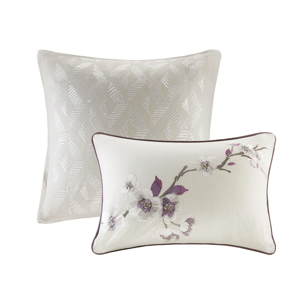 JLA Home Madison Park - 8 Madison Park Holly Cotton Sateen Comforter Set with Embroidered Pillows, Taupe-Purple Floral Elegance 92 L x 104 W x 1.5H MP10-4167