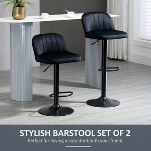English Elm Homcom Adjustable Bar Stools Set Of 2 - Plush Velvet Swivel Kitchen Stools With Steel Frame Support W2225P217143