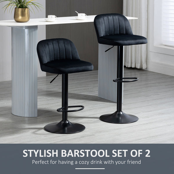 English Elm Homcom Adjustable Bar Stools Set Of 2 - Plush Velvet Swivel Kitchen Stools With Steel Frame Support W2225P217143