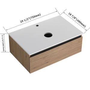 English Elm 30'' Floating Wall Mounted Bathroom Vanity Plywood Build with Soft Close Drawer W999P285410
