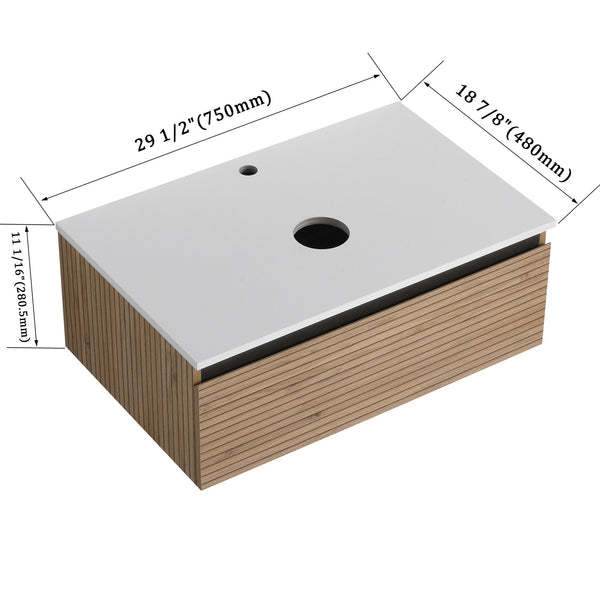 English Elm 30'' Floating Wall Mounted Bathroom Vanity Plywood Build with Soft Close Drawer W999P285410