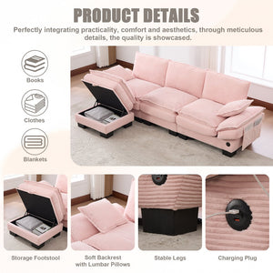 English Elm Sectional Cloud Sofa Modular Deep Seat Corduroy Upholstered Living Room Couch with Storage Pink W395S00131
