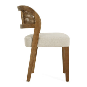 English Elm Hand-woven Rattan Back Dining Chairs Rubberwood Frame Upholstered Armchair Set of 2 Beige,Walnut N768P381887W